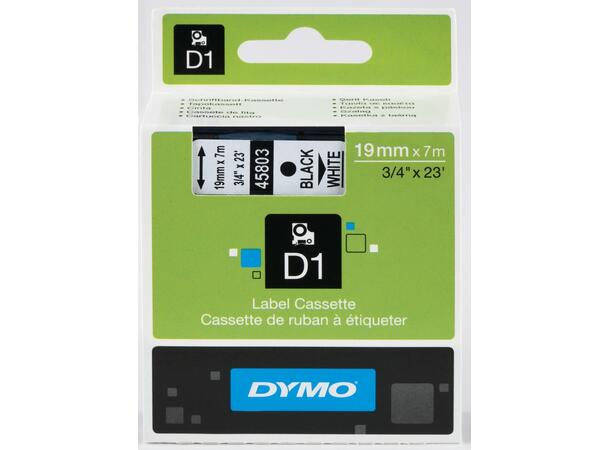 Tape Dymo D1 19 mm x7m sort på hvit 